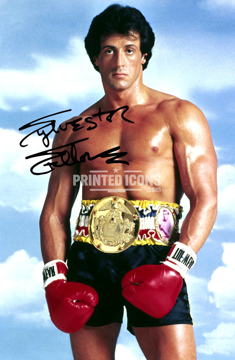 Sylvester Stallone Rocky Balboa autograph print in boxing gloves