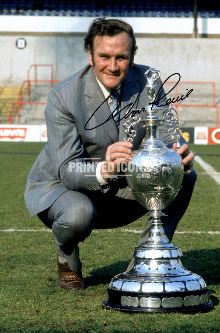 Don Revie Leeds United autograph print with trophy football memorabilia