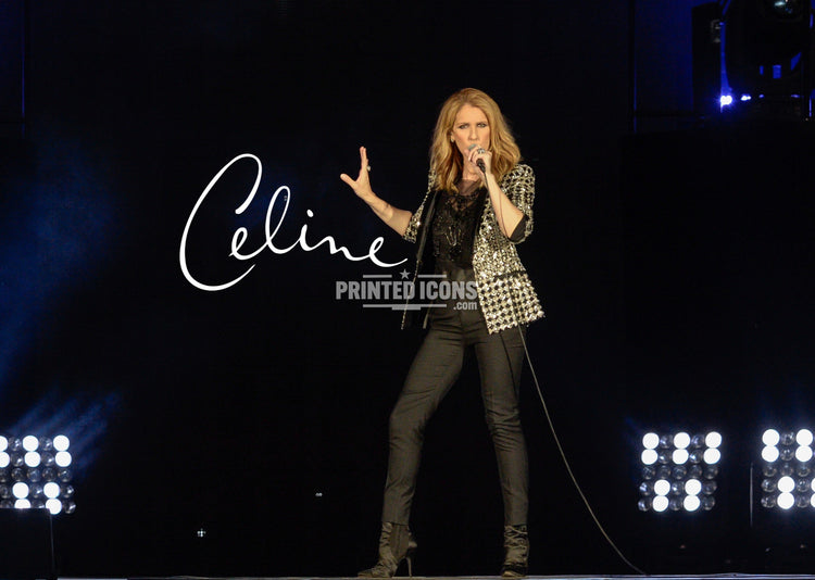 Celine Dion performing live on stage photo with printed autograph