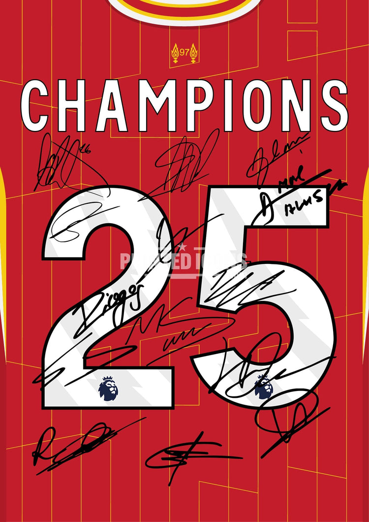 Liverpool 2025 Premier League Champions multi signed squad print