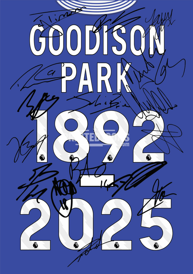 Everton Goodison Park 1892-2025 farewell multi-signed-style autograph print