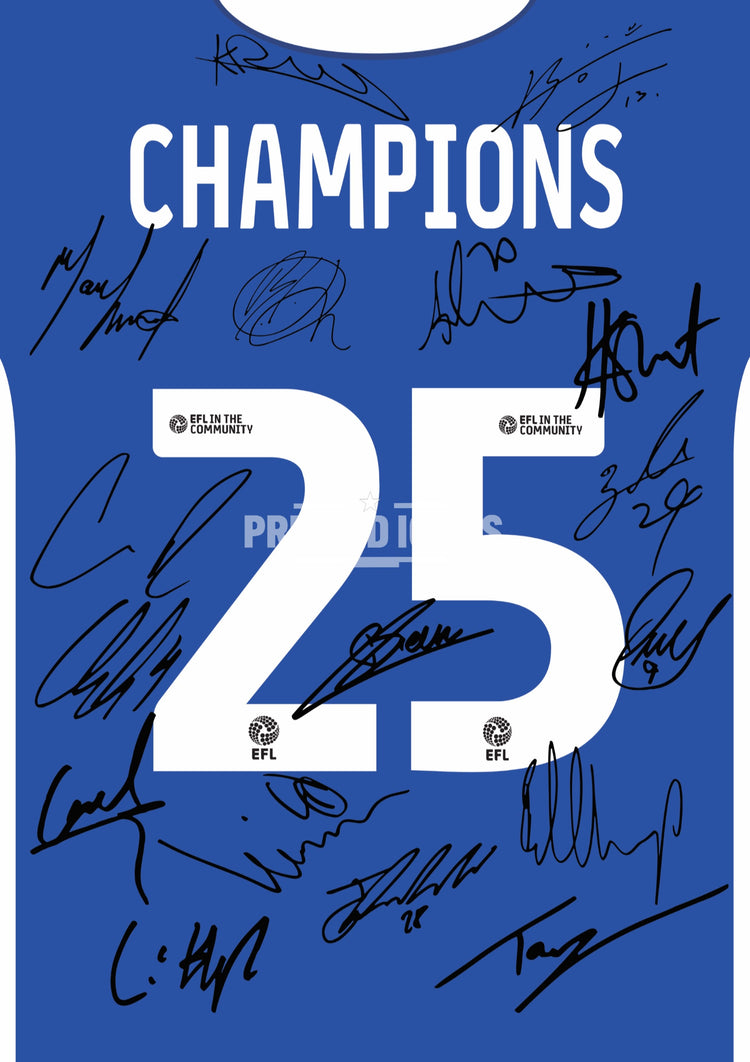 Birmingham City 2025 Champions multi-signed-style squad autograph print