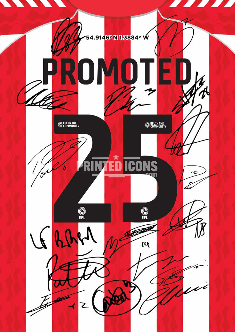 Sunderland 2025 promotion multi-signed-style squad autograph print