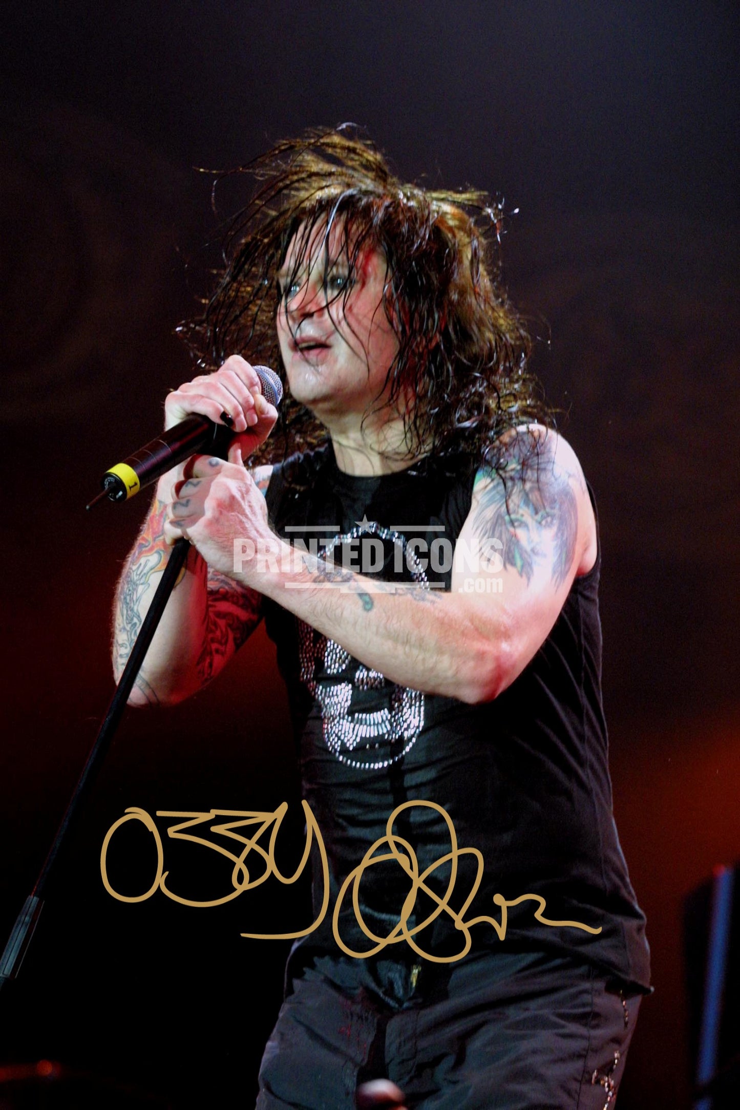 Ozzy Osbourne live autograph print displayed in black frame