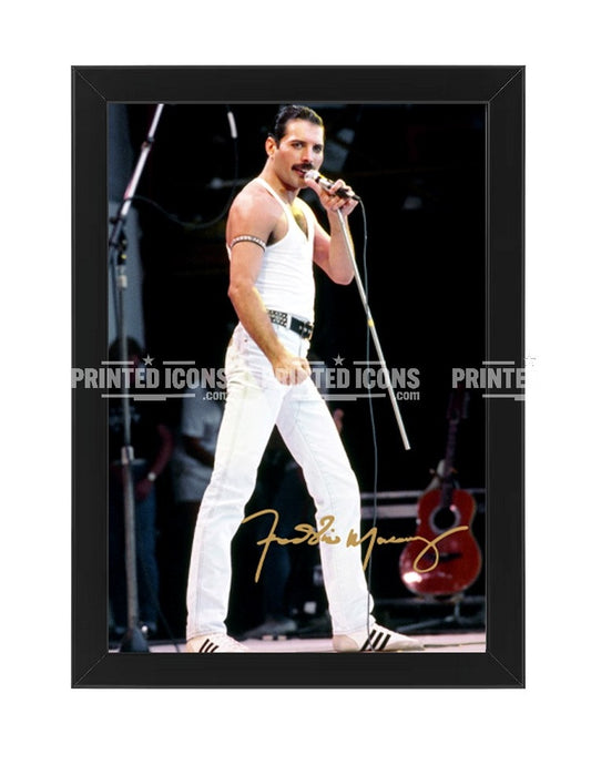 Freddie Mercury Queen live performance print with reproduced autograph
