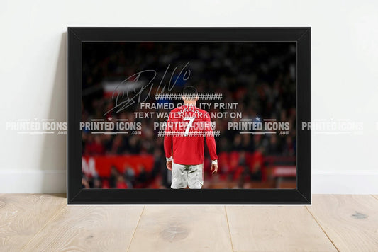 Signed (printed photo) of  Cristiano Ronaldo playing for Manchester United. A printed autograph taken from a genuine, certified (certificate of authenticity) autograph. A stunning signature. The print is available in a range of sizes with various framing options available. Cristiano Ronaldo is the all time GOAT, having played for Real Madrid, Juventus and Al-Nassr. He is also an icon for Portugal.