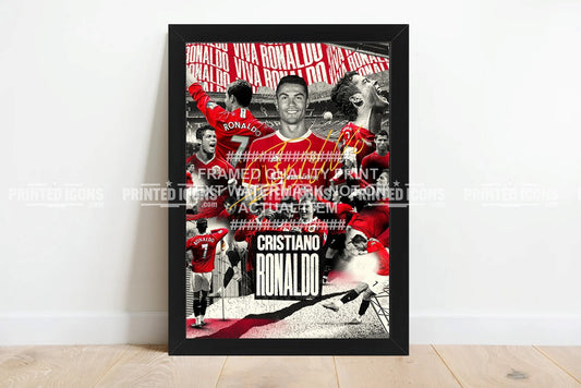 Signed (printed photo) of  Cristiano Ronaldo playing for Manchester United. A printed autograph taken from a genuine, certified (certificate of authenticity) autograph. A stunning signature. The print is available in a range of sizes with various framing options available. Cristiano Ronaldo is the all time GOAT, having played for Real Madrid, Juventus and Al-Nassr. He is also an icon for Portugal.
