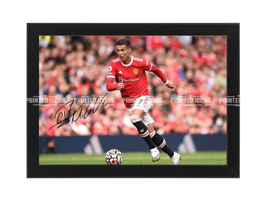 Cristiano Ronaldo in action for Manchester United CR7 autograph print