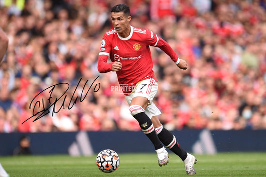 Cristiano Ronaldo playing for Man Utd reproduced autograph photo print