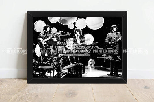 Signed (printed photo) of The Who. Featuring autographs of lead vocalist Roger Daltrey, guitarist Pete Townshend, bassist John Entwistle, and drummer Keith Moon.

 A printed autograph taken from a genuine, certified (certificate of authenticity) autograph. A stunning signature. The print is available in a range of sizes with various framing options available. 