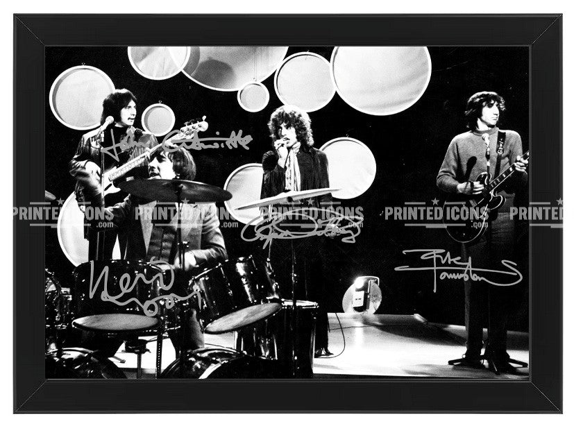 Signed (printed photo) of The Who. Featuring autographs of lead vocalist Roger Daltrey, guitarist Pete Townshend, bassist John Entwistle, and drummer Keith Moon.

 A printed autograph taken from a genuine, certified (certificate of authenticity) autograph. A stunning signature. The print is available in a range of sizes with various framing options available. 