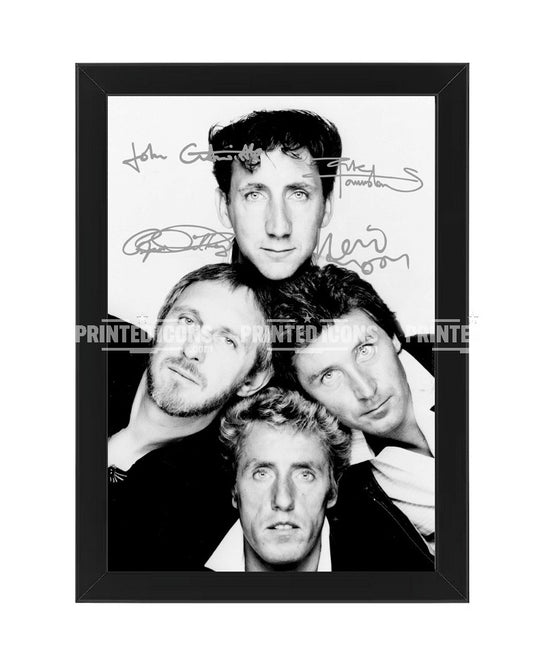 The Who band signed photo print with printed autographs. Black Frame.