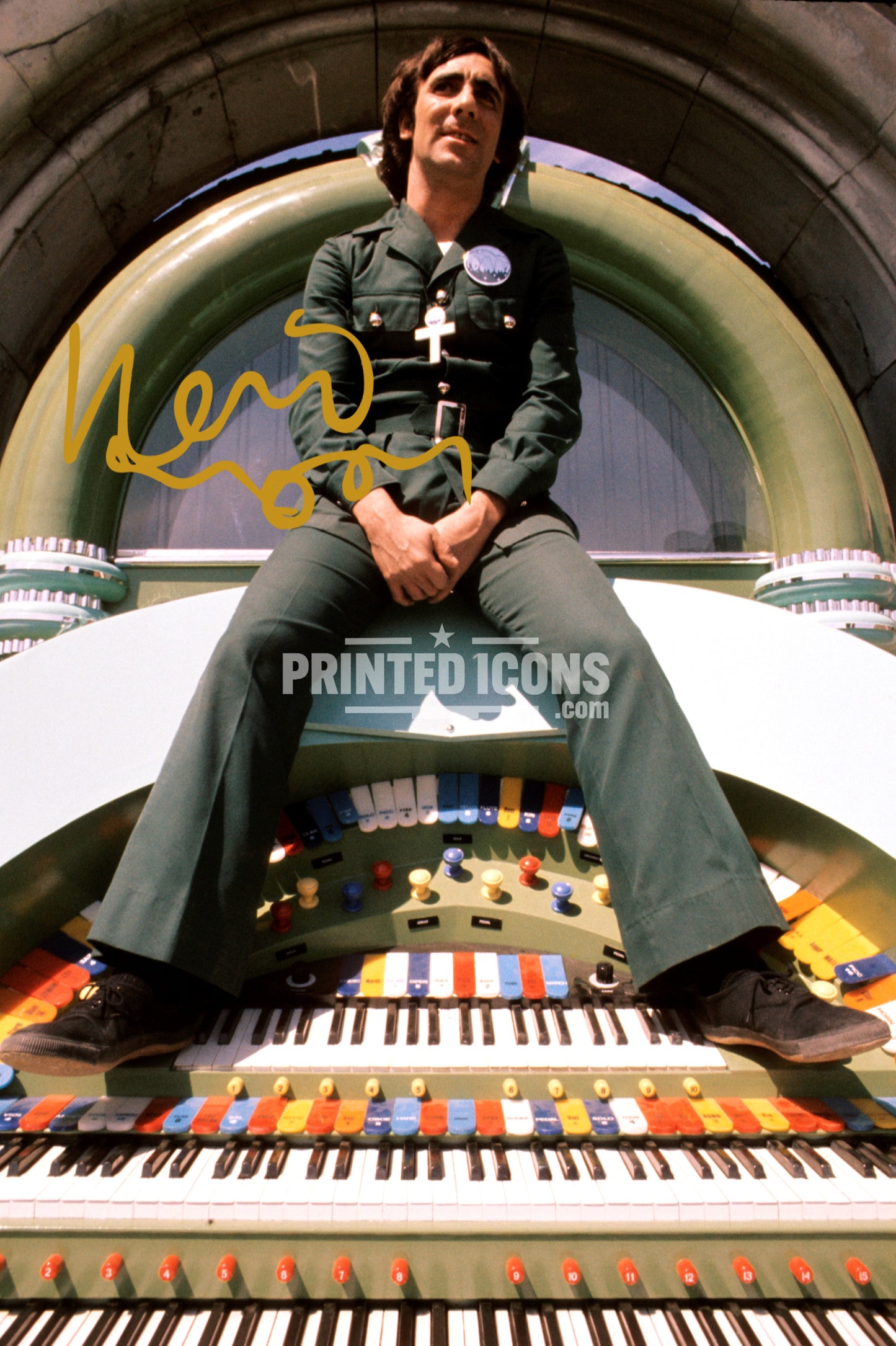 Signed (printed photo) of Keith Moon from The Who. A printed autograph taken from a genuine, certified (certificate of authenticity) autograph. A stunning signature. The print is available in a range of sizes with various framing options available. 