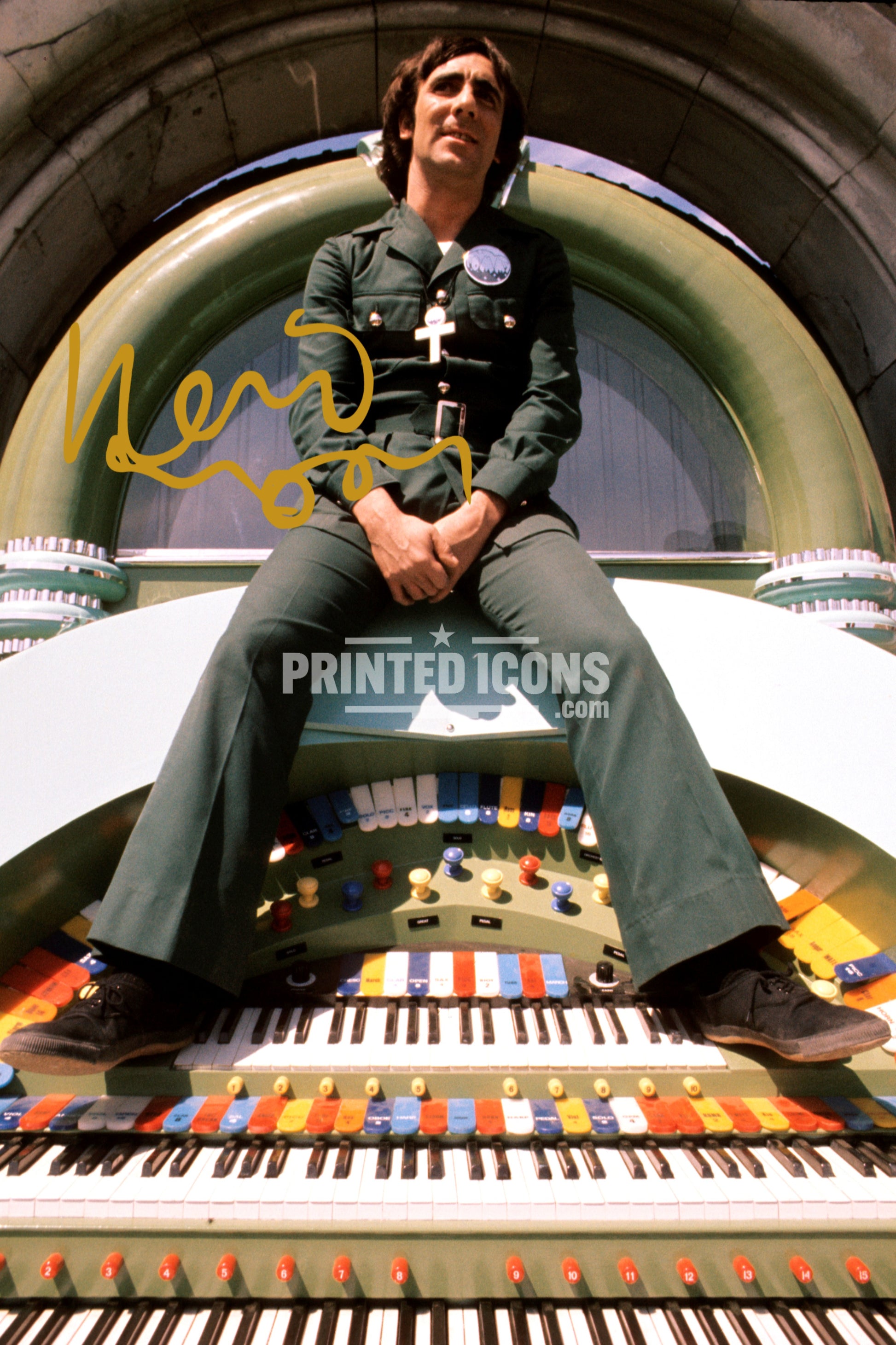 Signed (printed photo) of Keith Moon from The Who. A printed autograph taken from a genuine, certified (certificate of authenticity) autograph. A stunning signature. The print is available in a range of sizes with various framing options available. 