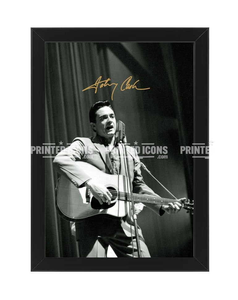 Johnny Cash guitar signed print with reproduced autograph