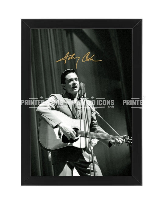 Johnny Cash guitar signed print with reproduced autograph
