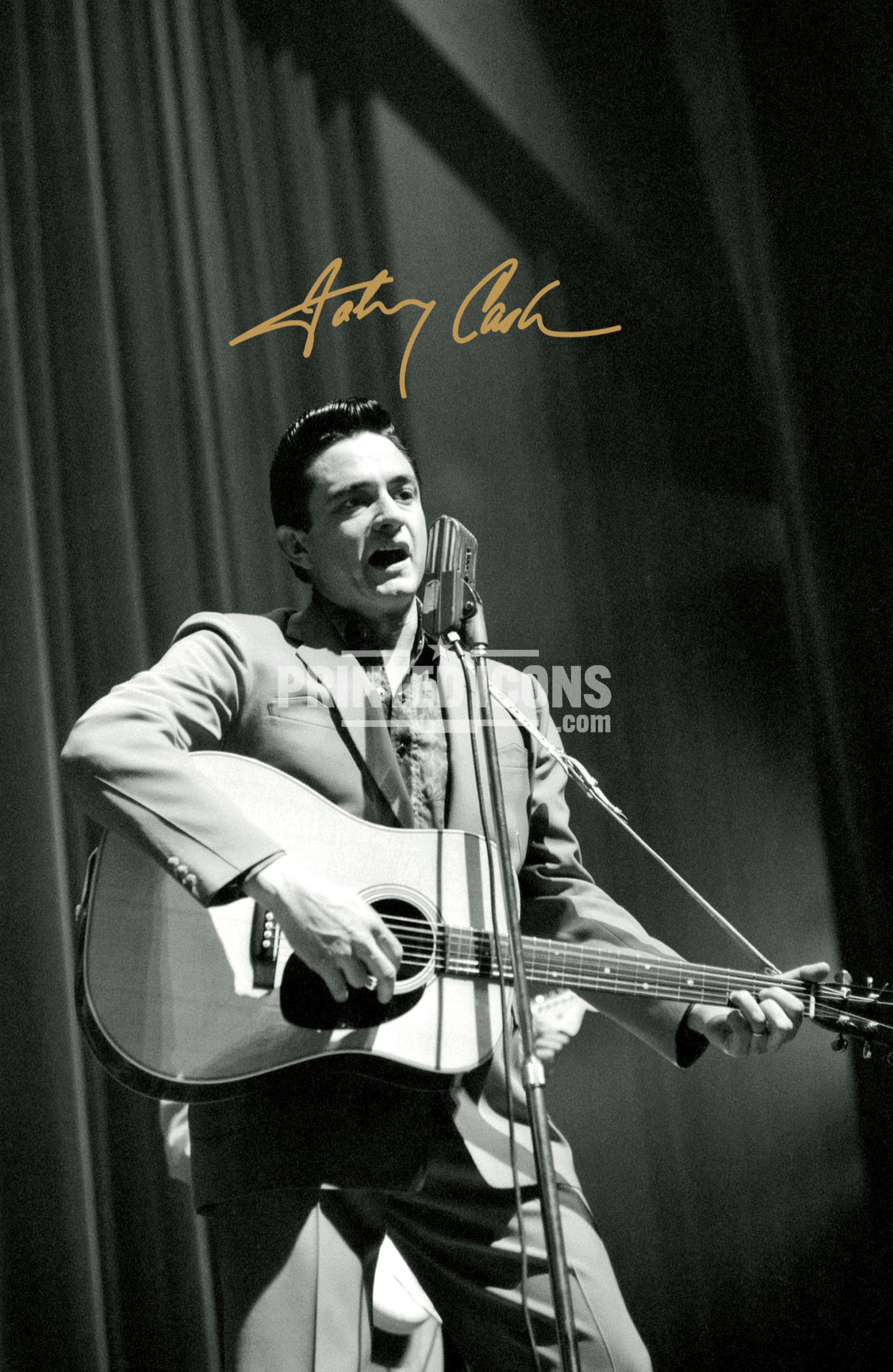 Signed (printed photo) of Johnny Cash. A printed autograph taken from a genuine, certified (certificate of authenticity) autograph. A stunning signature. The print is available in a range of sizes with various framing options available. 