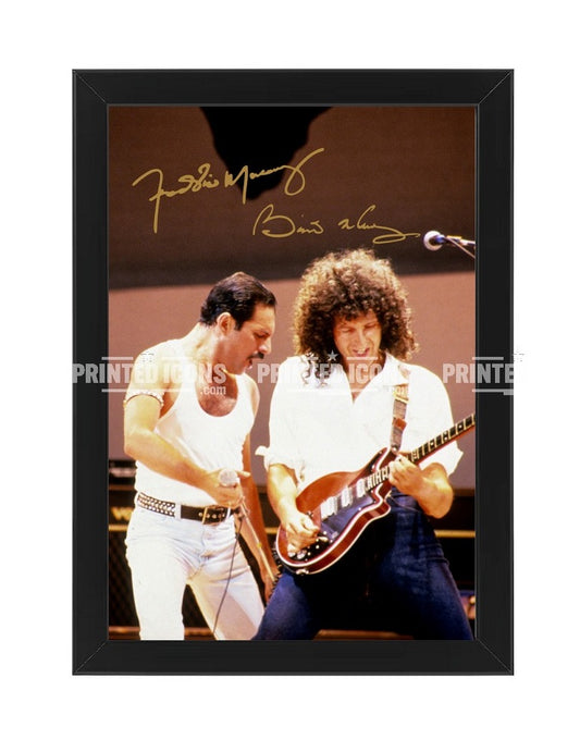 Freddie Mercury and Brian May Queen Live Aid print with reproduced autographs
