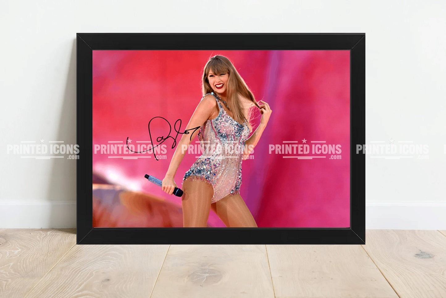 Signed (printed photo) of Taylor Swift from  her Eras Tour. A printed autograph taken from a genuine, certified (certificate of authenticity) Taylor Swift autograph. A stunning signature. The print is available in a range of sizes with various framing options available. A framed photo version is the perfect gift for any fan.