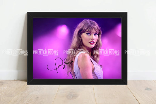 Signed (printed photo) of Taylor Swift from  her Eras Tour. A printed autograph taken from a genuine, certified (certificate of authenticity) Taylor Swift autograph. A stunning signature. The print is available in a range of sizes with various framing options available. A framed photo version is the perfect gift for any fan.