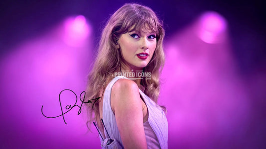 Signed (printed photo) of Taylor Swift from  her Eras Tour. A printed autograph taken from a genuine, certified (certificate of authenticity) Taylor Swift autograph. A stunning signature. The print is available in a range of sizes with various framing options available. A framed photo version is the perfect gift for any fan.