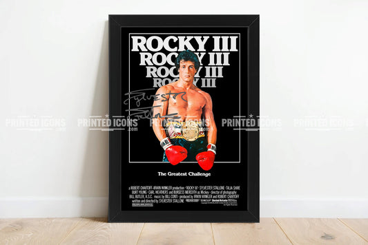 Signed (printed photo) of Sylvester Stallone from the movie Rocky Balboa. A printed autograph taken from a genuine, certified (certificate of authenticity) autograph. A stunning signature. The print is available in a range of sizes with various framing options available. 