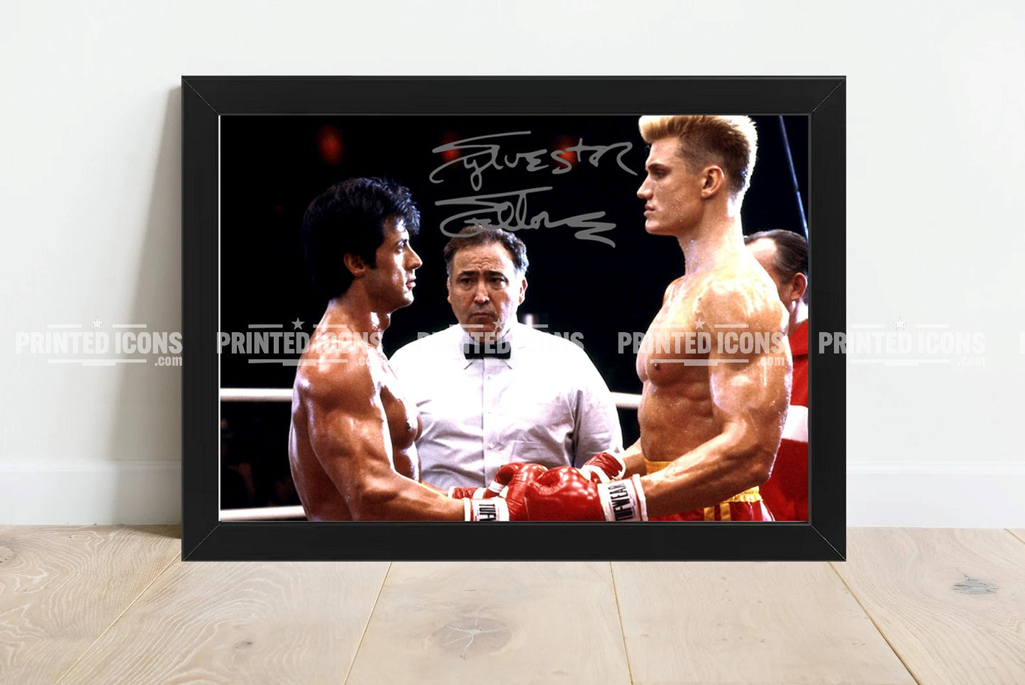 Signed (printed photo) of Sylvester Stallone from the movie Rocky Balboa. A printed autograph taken from a genuine, certified (certificate of authenticity) autograph. A stunning signature. The print is available in a range of sizes with various framing options available. 