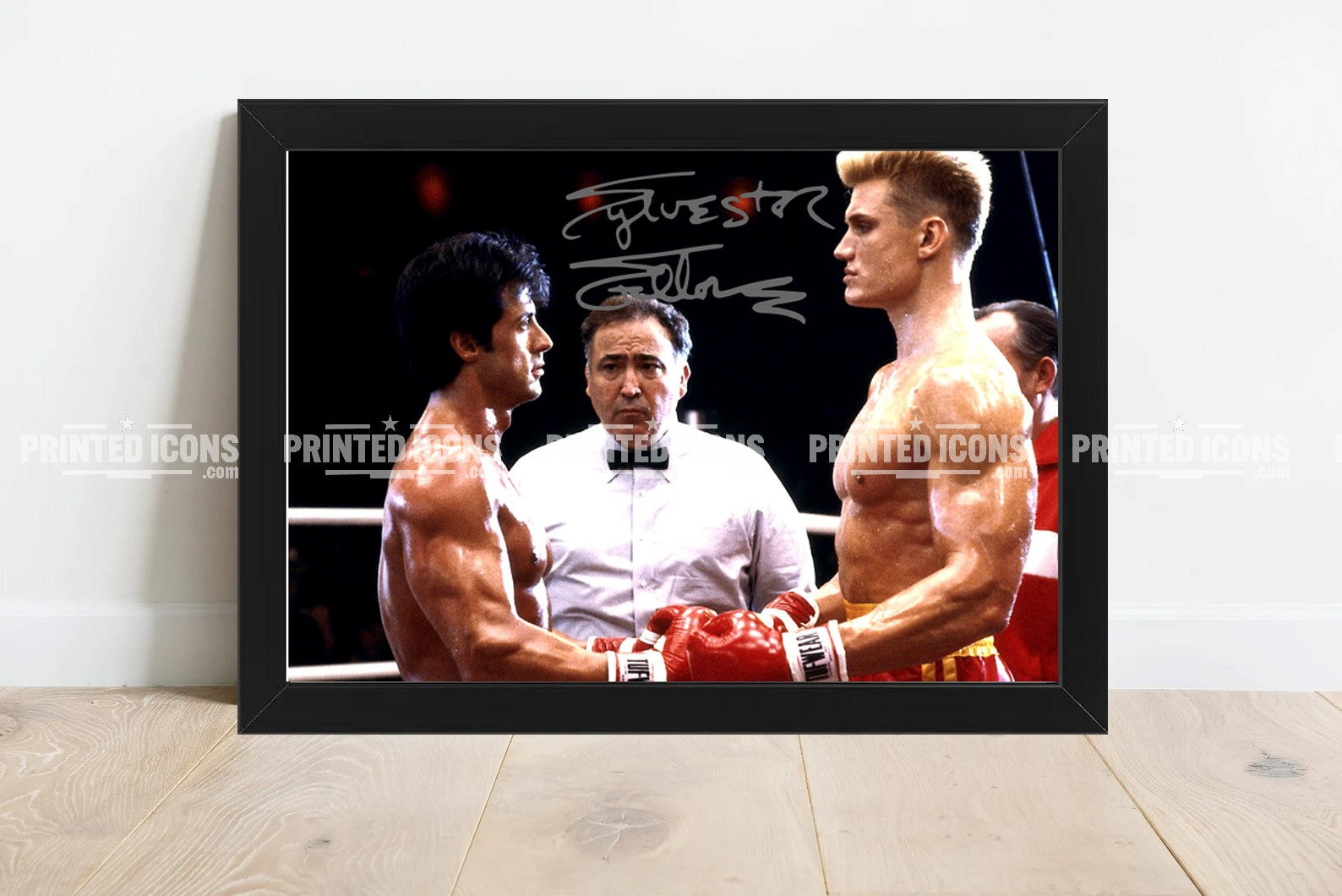 Signed (printed photo) of Sylvester Stallone from the movie Rocky Balboa. A printed autograph taken from a genuine, certified (certificate of authenticity) autograph. A stunning signature. The print is available in a range of sizes with various framing options available. 