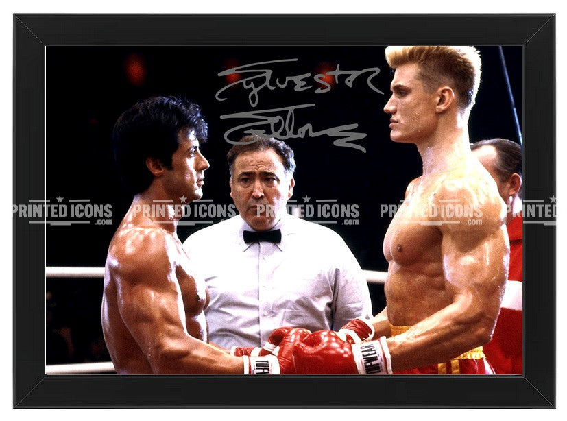 Signed (printed photo) of Sylvester Stallone from the movie Rocky Balboa. A printed autograph taken from a genuine, certified (certificate of authenticity) autograph. A stunning signature. The print is available in a range of sizes with various framing options available. 