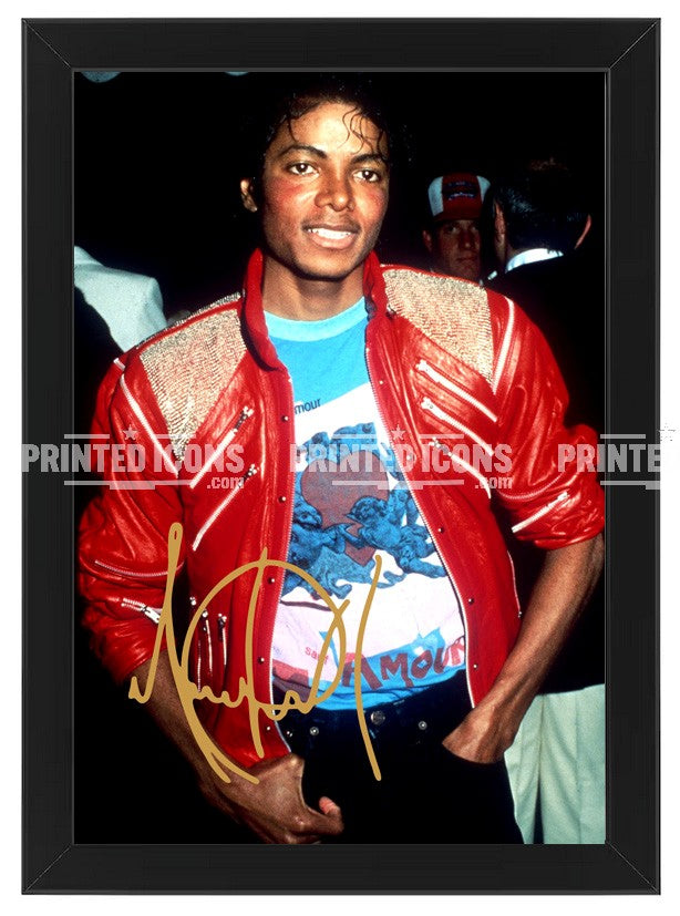 Signed (printed photo) of Michael Jackson. A printed autograph taken from a genuine, certified (certificate of authenticity) autograph. A stunning signature. The print is available in a range of sizes with various framing options available. 