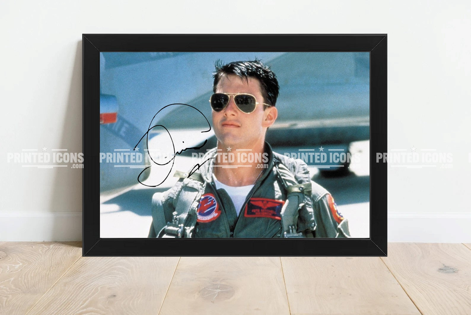 Signed (printed photo) of Tom Cruise in the iconic film Top Gun. A printed autograph taken from a genuine, certified (certificate of authenticity) autograph. A stunning signature. The print is available in a range of sizes with various framing options available. 