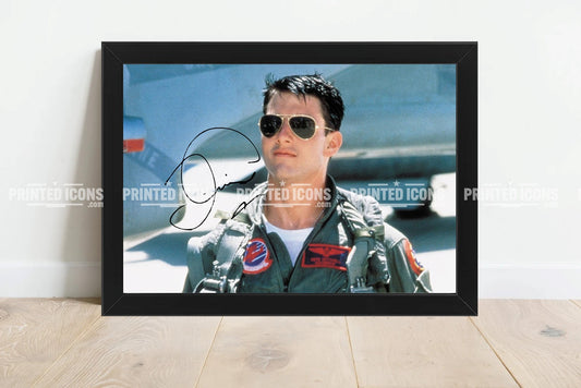 Signed (printed photo) of Tom Cruise in the iconic film Top Gun. A printed autograph taken from a genuine, certified (certificate of authenticity) autograph. A stunning signature. The print is available in a range of sizes with various framing options available. 