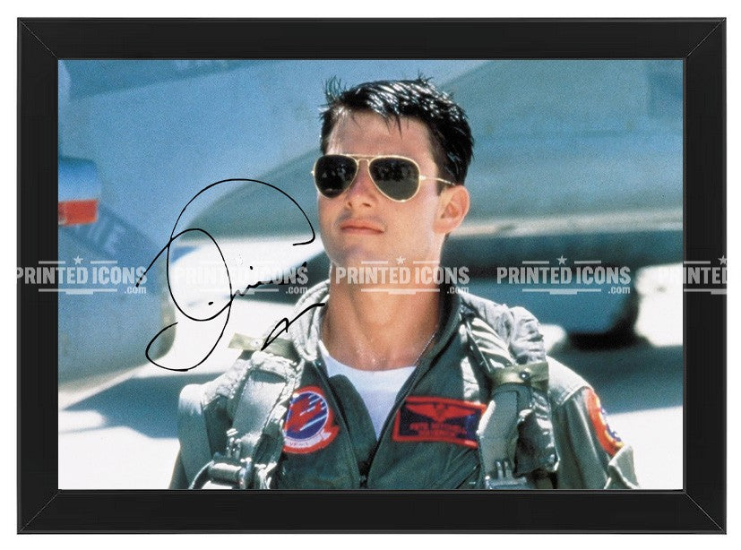 Signed (printed photo) of Tom Cruise in the iconic film Top Gun. A printed autograph taken from a genuine, certified (certificate of authenticity) autograph. A stunning signature. The print is available in a range of sizes with various framing options available. 