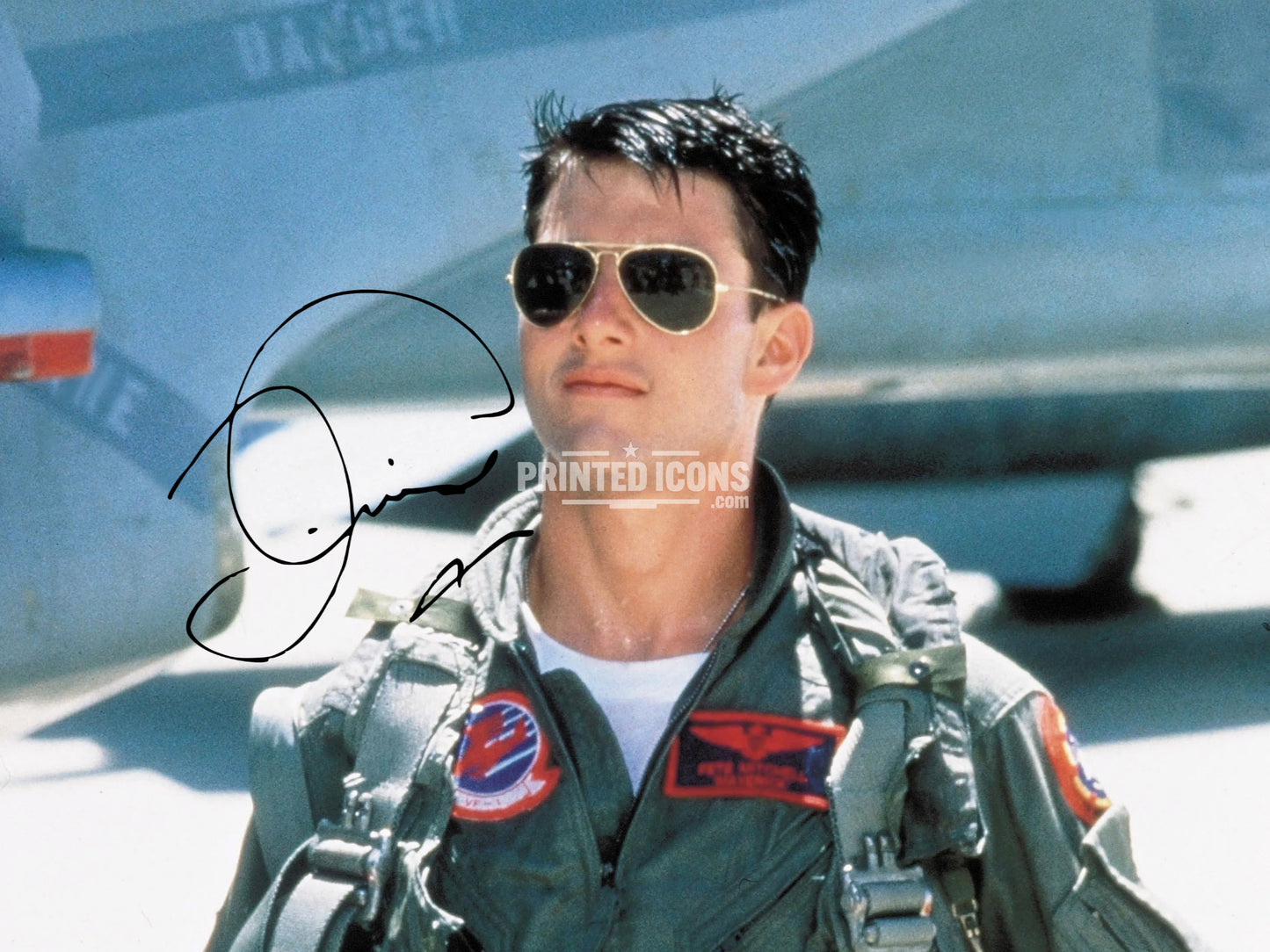 Signed (printed photo) of Tom Cruise in the iconic film Top Gun. A printed autograph taken from a genuine, certified (certificate of authenticity) autograph. A stunning signature. The print is available in a range of sizes with various framing options available. 