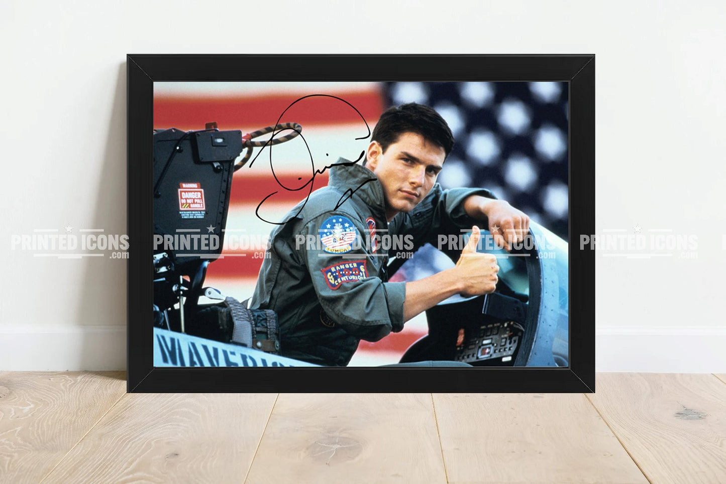 Signed (printed photo) of Tom Cruise in the iconic film Top Gun. A printed autograph taken from a genuine, certified (certificate of authenticity) autograph. A stunning signature. The print is available in a range of sizes with various framing options available. 