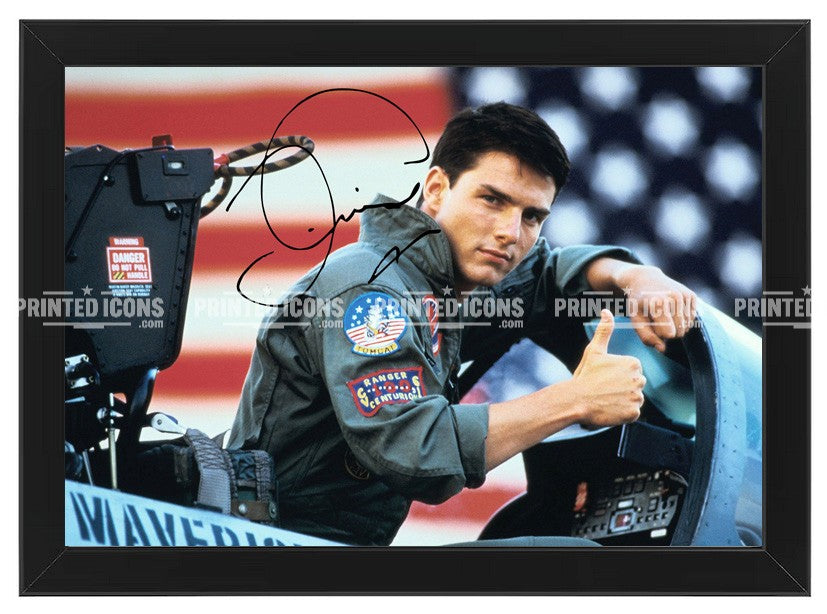 Signed (printed photo) of Tom Cruise in the iconic film Top Gun. A printed autograph taken from a genuine, certified (certificate of authenticity) autograph. A stunning signature. The print is available in a range of sizes with various framing options available. 