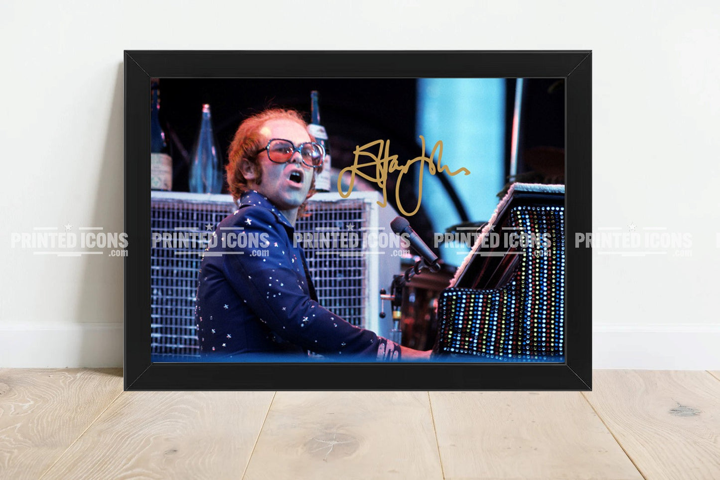 Signed (printed photo) of Elton John. A printed autograph taken from a genuine, certified (certificate of authenticity) autograph. A stunning signature. The print is available in a range of sizes with various framing options available. 