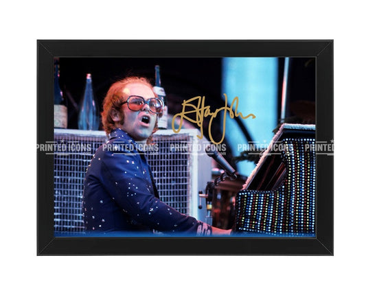 Elton John printed autograph photo performing live framed wall art