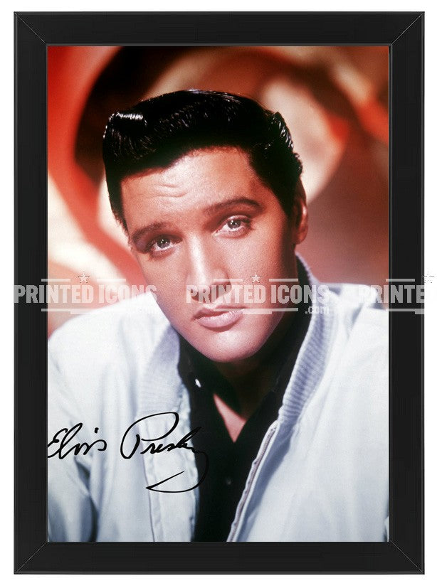 Signed (printed photo) of Elvis Presley, the King of Rock n' Roll. A printed autograph taken from a genuine, certified (certificate of authenticity) Elvis Presley autograph. A stunning signature. The print is available in a range of sizes with various framing options available. 