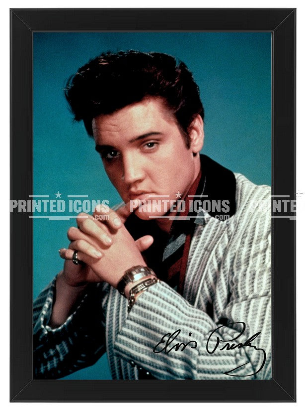 Signed (printed photo) of Elvis Presley, the King of Rock n' Roll. A printed autograph taken from a genuine, certified (certificate of authenticity) Elvis Presley autograph. A stunning signature. The print is available in a range of sizes with various framing options available. 