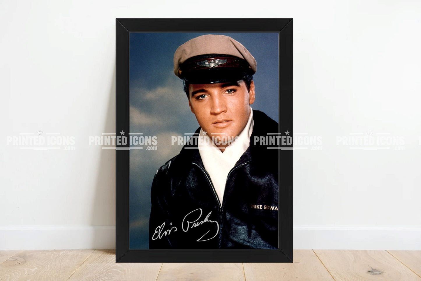 Signed (printed photo) of Elvis Presley, the King of Rock n' Roll. A printed autograph taken from a genuine, certified (certificate of authenticity) Elvis Presley autograph. A stunning signature. The print is available in a range of sizes with various framing options available. 
