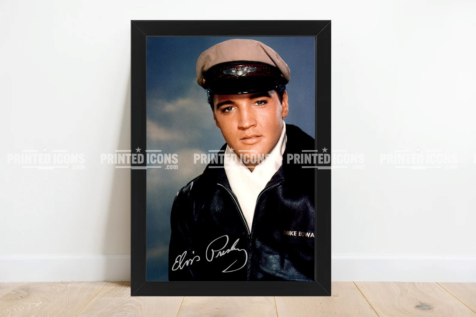 Signed (printed photo) of Elvis Presley, the King of Rock n' Roll. A printed autograph taken from a genuine, certified (certificate of authenticity) Elvis Presley autograph. A stunning signature. The print is available in a range of sizes with various framing options available. 
