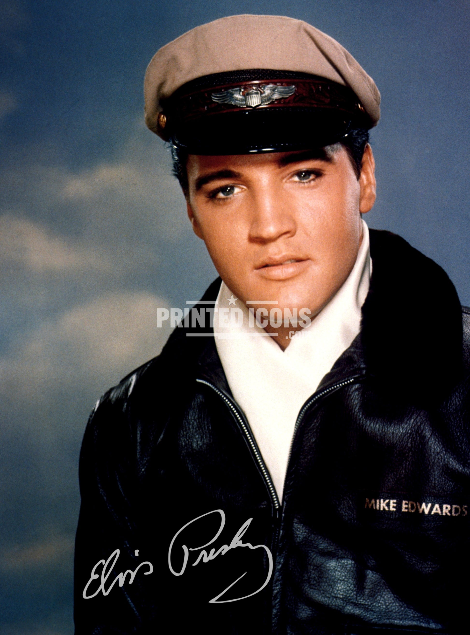 Signed (printed photo) of Elvis Presley, the King of Rock n' Roll. A printed autograph taken from a genuine, certified (certificate of authenticity) Elvis Presley autograph. A stunning signature. The print is available in a range of sizes with various framing options available. 