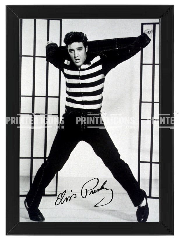 Signed (printed photo) of Elvis Presley, the King of Rock n' Roll. A printed autograph taken from a genuine, certified (certificate of authenticity) Elvis Presley autograph. A stunning signature. The print is available in a range of sizes with various framing options available. 