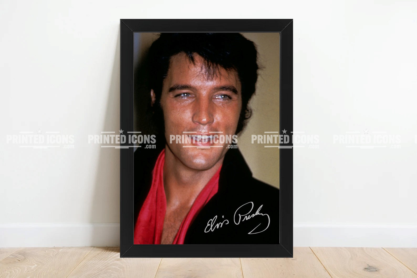 Signed (printed photo) of Elvis Presley, the King of Rock n' Roll. A printed autograph taken from a genuine, certified (certificate of authenticity) Elvis Presley autograph. A stunning signature. The print is available in a range of sizes with various framing options available. 