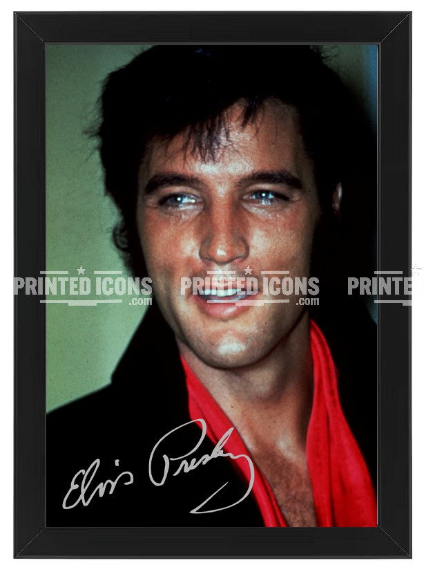 Signed (printed photo) of Elvis Presley, the King of Rock n' Roll. A printed autograph taken from a genuine, certified (certificate of authenticity) Elvis Presley autograph. A stunning signature. The print is available in a range of sizes with various framing options available. 