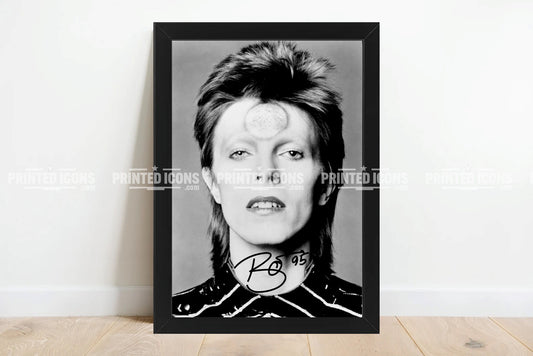 Signed (printed photo) of David Bowie. A printed autograph taken from a genuine, certified (certificate of authenticity) David Bowie autograph. A stunning signature. The print is available in a range of sizes with various framing options available.