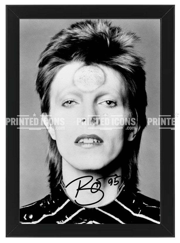 Signed (printed photo) of David Bowie. A printed autograph taken from a genuine, certified (certificate of authenticity) David Bowie autograph. A stunning signature. The print is available in a range of sizes with various framing options available.