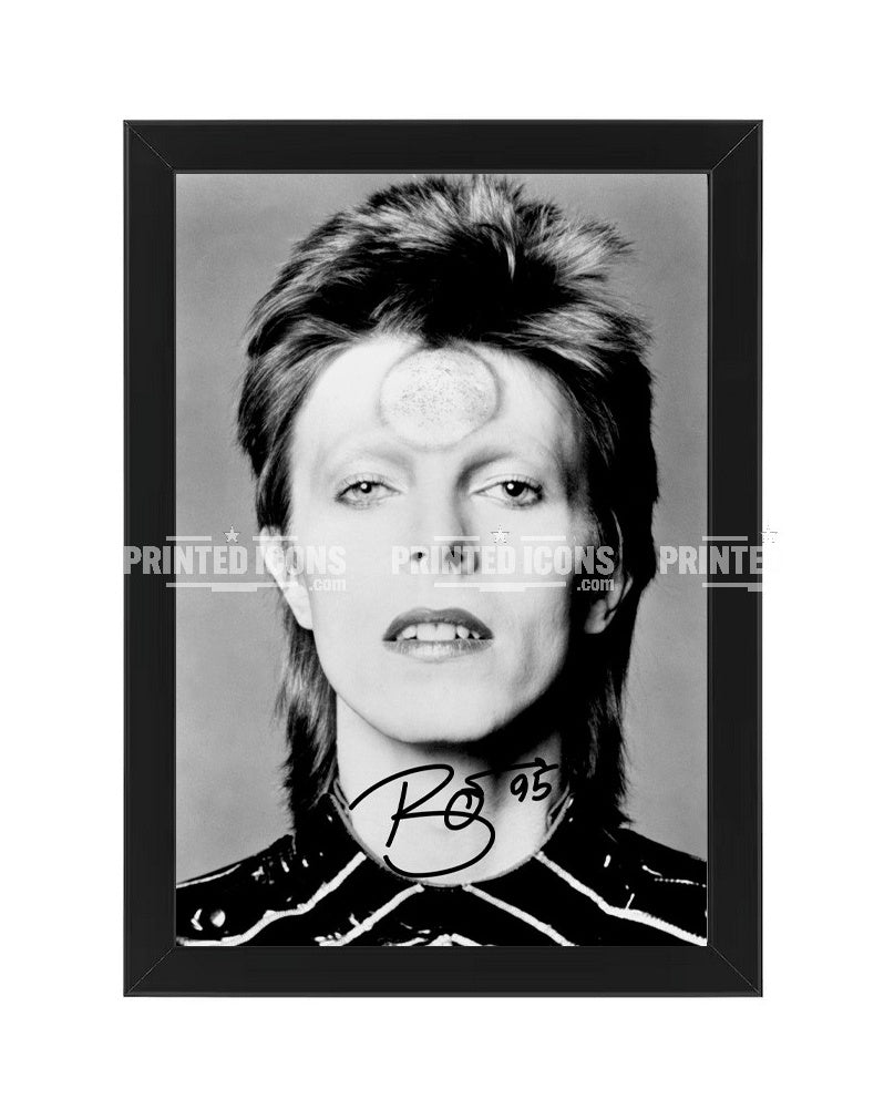 Signed (printed photo) of David Bowie. A printed autograph taken from a genuine, certified (certificate of authenticity) David Bowie autograph. A stunning signature. The print is available in a range of sizes with various framing options available.