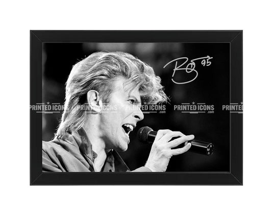 Signed (printed photo) of David Bowie. A printed autograph taken from a genuine, certified (certificate of authenticity) David Bowie autograph. A stunning signature. The print is available in a range of sizes with various framing options available.